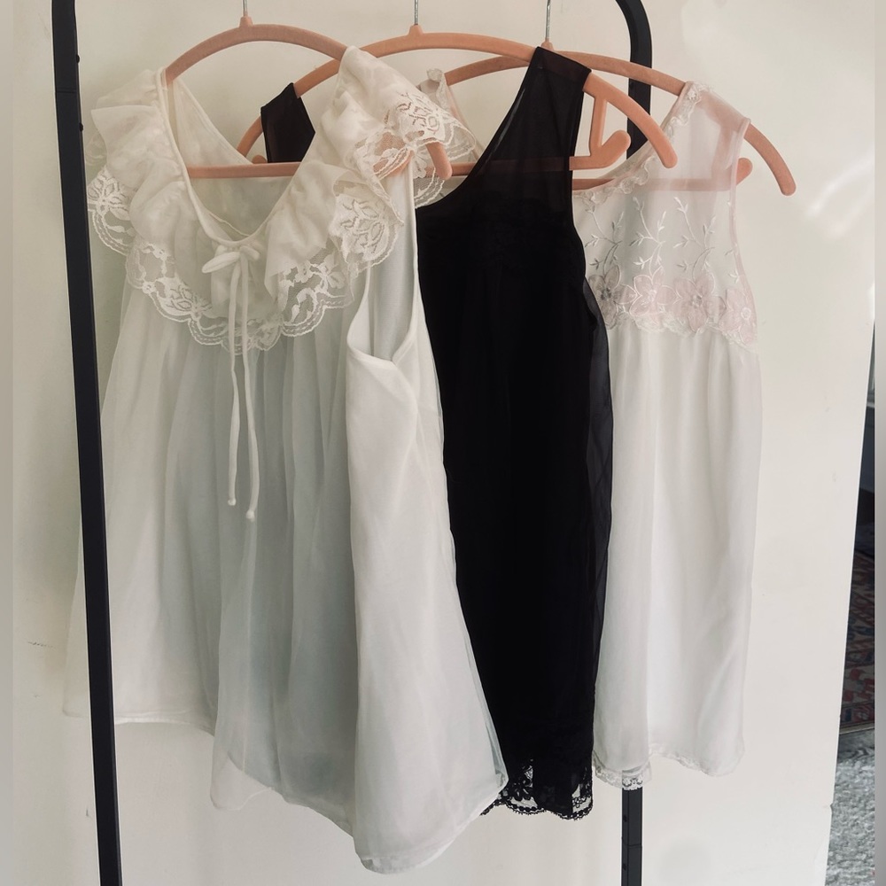 Lot of 3: 1960s Vintage Chiffon Baby Doll Nighties